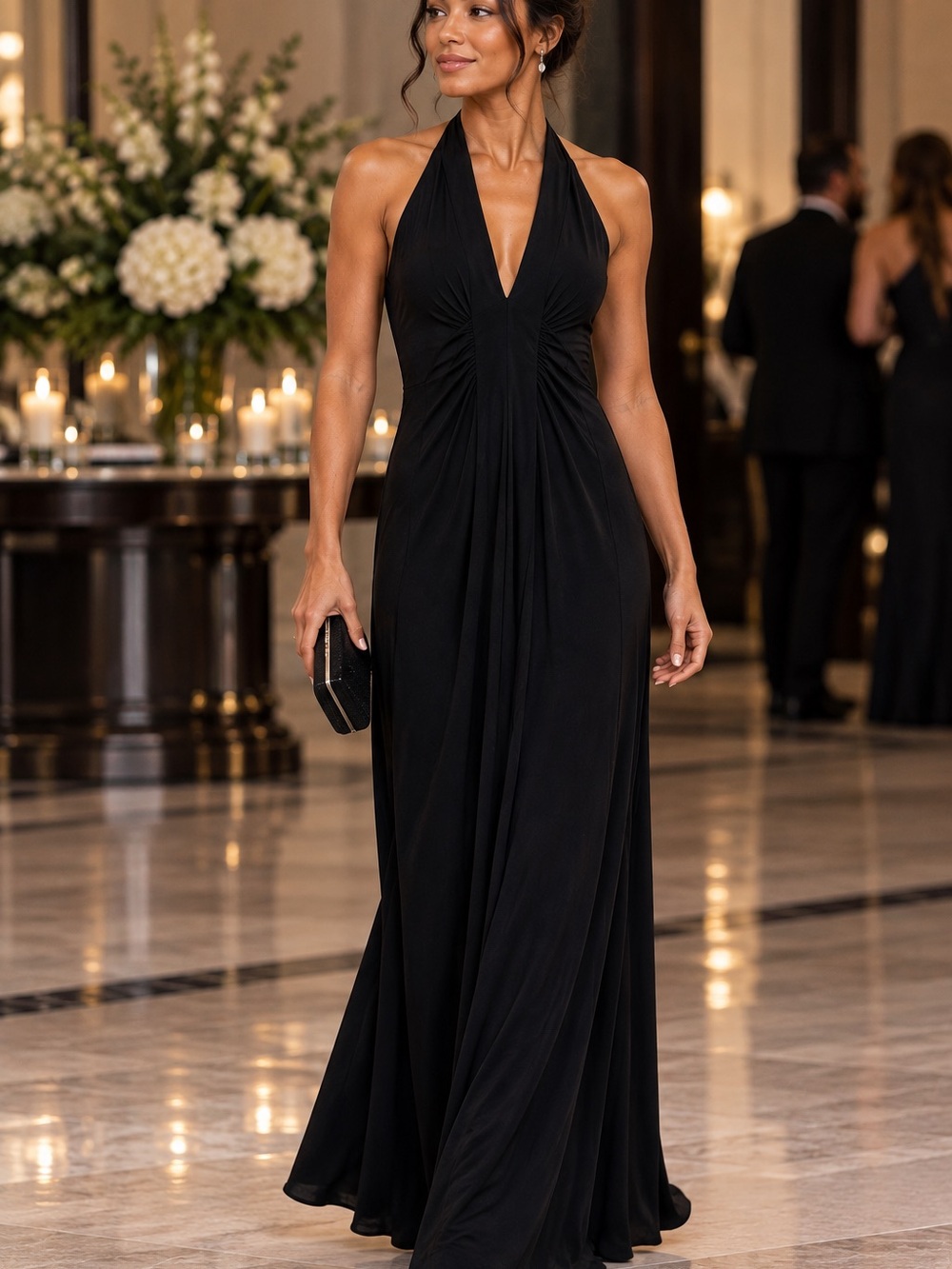 🖤MAKE OFFER🖤 Calvin Klein Black V-Neck Halter Maxi Evening Gown Sleeveless Sz 4